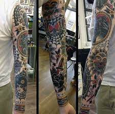 Top 59 Traditional Tattoo Sleeve Ideas 2020 Inspiration Guide Traditional Tattoo Sleeve Traditional Tattoo Sleeve Tattoos