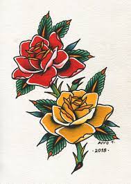 Old School Tattoo Red And Yellow Roses Traditional Rose Tattoos Traditional Tattoo Old Tattoos
