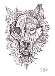 Neo Traditional Wolf And Skull Tattoo Skull Art Tattoo Animal Skull Tattoos Skull Art