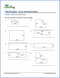 Grade 4 Geometry Worksheet Area And Perimeter Of Irregular Rectangular Shapes Geometry Worksheets Free Math Worksheets Math Worksheets