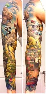Amazing Studio Ghibli Sleeve Tattoo Is Miyazaki Madness Nerdist Full Sleeve Tattoos Sleeve Tattoos Anime Tattoos