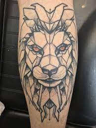Geometric Lion Tattoo On My Calf Leg Leg Tattoo Men Geometric Lion Tattoo Mens Lion Tattoo