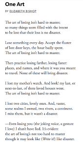 One Art Elizabeth Bishop Poetry Inspiration One Art Elizabeth Bishop Elizabeth Bishop