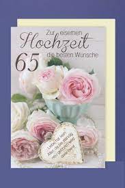 Ich danke und gratuliere euch. Eiserne Hochzeit 65 Hochzeitstag Grusskarte Foliendruck Blumen 16x11cm Avancarte