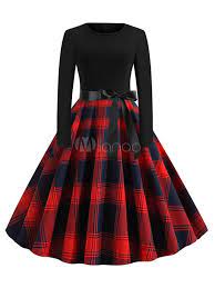 Dagli abiti da party a quelli da cocktail, fino ai graziosi abitini estivi. Vestiti Anni 50 Scozzese Abiti Donna Maniche Lunghe Abiti Anni 50 Cocktail Abito Rosso Con Scollo Tondo Di Poliestere Abbigliamento Donna Vintage Milanoo Com