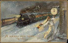 A Happy New Year To You Steam Train And Old Father Time New Year Postcard Vintage Happy New Year Father Time