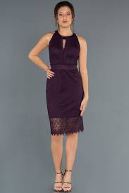 Koyu Mor Kisa Dantelli Davet Elbisesi Abk784 Elbise Aksamustu Giysileri The Dress