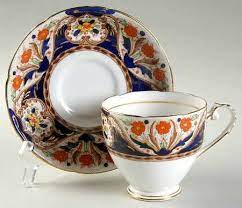 5328 By Royal Grafton Item 276655 Pattern Code Rgr5328 Description Orange Flowers Cobalt Blue Insets Pat Chocolate Cups Vintage Crockery Antique Porcelain