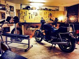Man Cave Male Sanctuary Motorcycle Garage Honda Home Gym Workshop Moto Cafe Racer Coming Up Motorcycle Garage Motorcycle Garage Workshop Layout
