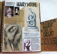A1 Fine Art A3 Brown Sketchbook Henry Moore Research And Study Exploring Media Thomas Rotherham Co Gcse Art Sketchbook A Level Art Sketchbook Sketchbook Layout