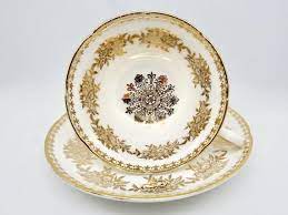 Royal Grafton Tea Cup And Saucer Gold Medallion And Details Vintage Bone China Tea Cups Tea China Tea Sets