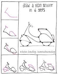 Draw A Retro Scooter In 6 Steps Sketch Book Easy Drawings Doodle Drawings