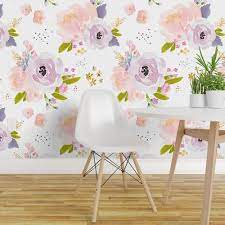 Indy Bloom Design Peachy Plum C Watercolor Floral Wallpaper Wallpaper Roll Floral Wallpaper