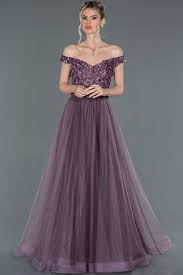Lavanta Kayik Yaka Gul Islemeli Prenses Abiye Elbise Abu1203 The Dress Elbise Aksamustu Giysileri