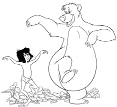 Flunky le singe les regarde coloriage publicitaire pour la sortie du dvd du livre de la jungle, avec baloo contre un arbre Coloriage Le Livre De La Jungle 100 Images A Imprimer Gratuitement