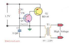 How To Make 1 5v To 220v Inverter Circuit Eleccircuit Com Electronic Circuit Projects Simple Electronic Circuits Electronics Circuit