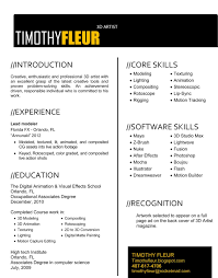 Timothy Fleur 3d Artist Resume Artist Resume Resume Format Resume