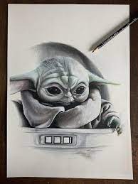Baby Yoda Original Drawing Star Wars Gothic Home Decor Fandom Wall Art Comics Occult Pencil Portrait Star Wars Drawings Yoda Drawing Drawing Stars