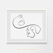 Cat Dog Line Art Modern Art Minimal Line Art Printable Cat Etsy In 2021 Dog Line Art Cat And Dog Tattoo Dog Line