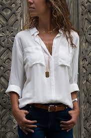 Bayan Gomlek Modelleri Sik Kombinler Icin Beyaz Dokumlu Kiyafet Kombinleri Blusas Femininas Camisas Longas Moda