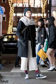 Japanese Fashion Model In Wool Coat Cropped Pants Japanese Fashion Street Casual Japan Fashion Street Japanese Street Fashion