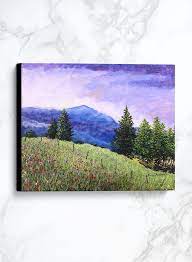 A Smoky Purple Sky Graces The Mountain In This Fine Art Landscape Painting Visit Our Website To Make Nature Art Painting Nature Art Prints Canvas Art Painting