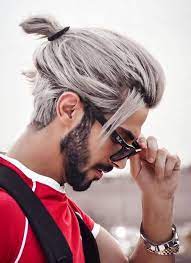 35 Attractive Samurai Hairstyles For Men Snow White Dyed Bun White Hair Men Men Hair Color Long Hair Styles Men
