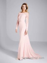 Pronovias 2020 Abiye Elbise Modelleri Pembe Uzun Balik Kayik Yaka Uzun Kollu Boncuk Islemeli Kiyafet Kombinleri Aksamustu Giysileri Balo Elbiseleri Alternatif Gelinlik