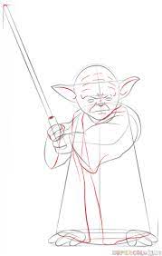 How To Draw Yoda With Lightsaber Step By Step Drawing Tutorials Yoda Drawing Star Wars Drawings Drawing Stars