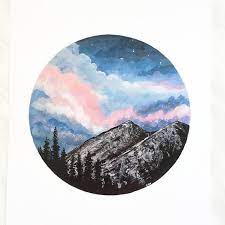 Mountain Print Sunset Print Night Sky Print Mountain Art Etsy Sunset Art Circle Art Watercolor Art