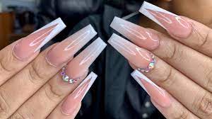 Acrylic Ombre Nude And White Nails Tutorial Youtube Blue ombre nails design with silver swirls. acrylic ombre nude and white nails tutorial