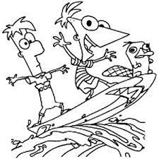 Phineas And Ferb Phineas And Ferb And Platypus Surfing Coloring Page Phineas Phineas And Ferb Coloring Pages Phineas And Ferb Movie