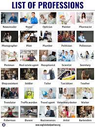 List Of Jobs List Of 60 Popular Professions Jobs In English English Study Online List Of Jobs English Study English Vocabulary