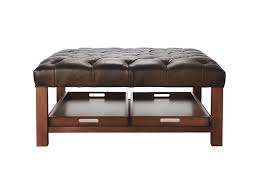 Butler Leather Tufted Ottoman Arhaus Youdenova 16'' footstool ottoman with wooden legs small footrest faux leather.