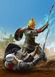 Melee Duel Between A Turk And A Crusasder Templar Ancient War Warriors Illustration Ancient Warfare