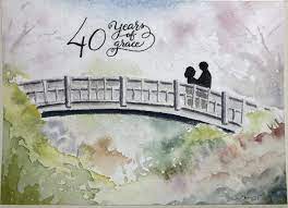 40th Anniversary Card Watercolour On Paper Handmade Handlettered Watercolor Anniversary Card Anniversary Cards Handmade Watercolor Class