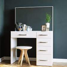 Boahaus Matilda Modern Vanity Table With Mirror And 5 Drawers White Finish Walmart Com Walmart Com