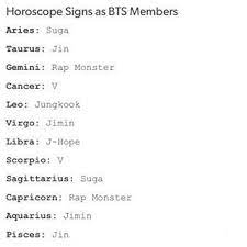 Image Result For Bts Members Zodiacs Bts Zodiac Signs Zodiac Signs Horoscope