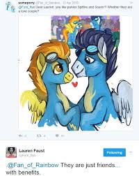 Equestria Daily - MLP Stuff!: Lauren Faust - Spitfire and Soarin are Just  Friends... With Benefits
