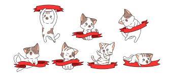 7 kawaii cats with red banners 1267530 Vector Art at Vecteezy