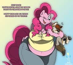 62465 - dead source, safe, artist:muzz, pinkie pie, oc, anthro, bbw, belly  button, breasts, cleavage, clothes, fat, female, furry, fursona, hug,  midriff, muffin top, pudgy pie, size difference - Derpibooru