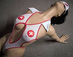 Krankenschwester Body mit Haube für BDSM Doktorspiele