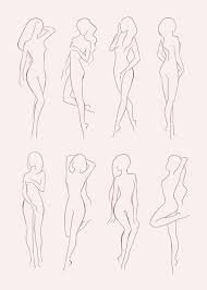 Set aus verschiedenen nackten frauenschattenbildern. schönes langhaariges  mädchen in verschiedenen posen. handgezeichnete  vektor-illustration-sammlung. | Premium-Vektor