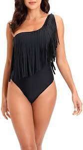 YOUMETO Women's One Piece Tassel Hem Solid Color Fringe Bandeau Colorful One  Shoulder Tube Sexy Bathing Suit Swimwear Trendy at Amazon Women's Clothing  store