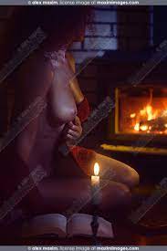 Artistic erotic portrait of beautiful sexy woman sitting naked by the  fireplace with a book | Fashion, Commercial, Fine Art Stock Photo Archive