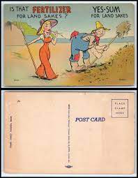 Vintage Postcard-Farm Girl w/ Big Boobs & Pitchfork 