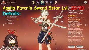 Aquila Favonia Sword 5star Lvl. 20/20 Details Genshin Impact MMORPG 2020 l  Adventurers - YouTube