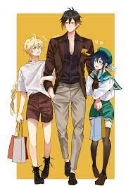 zhongli, aether, and venti (genshin impact) drawn by sushisalmon95 |  Danbooru