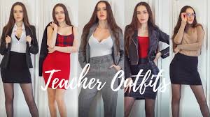 Trying On 10 Teacher Outfits - skirts, tights, high heels - YouTube