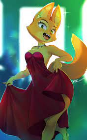 159226 - safe, artist:yuio, diane foxington (the bad guys), canine, fox,  mammal, anthro, dreamworks animation, the bad guys, 2022, barefoot,  breasts, clothes, dress, ears, feet, female, looking at you, smiling,  smiling at